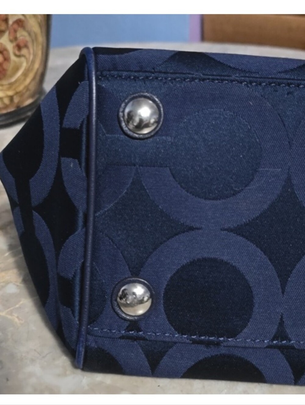 Coach Navy Taylor Op Blue Sateen Satchel - Picture 4 of 9